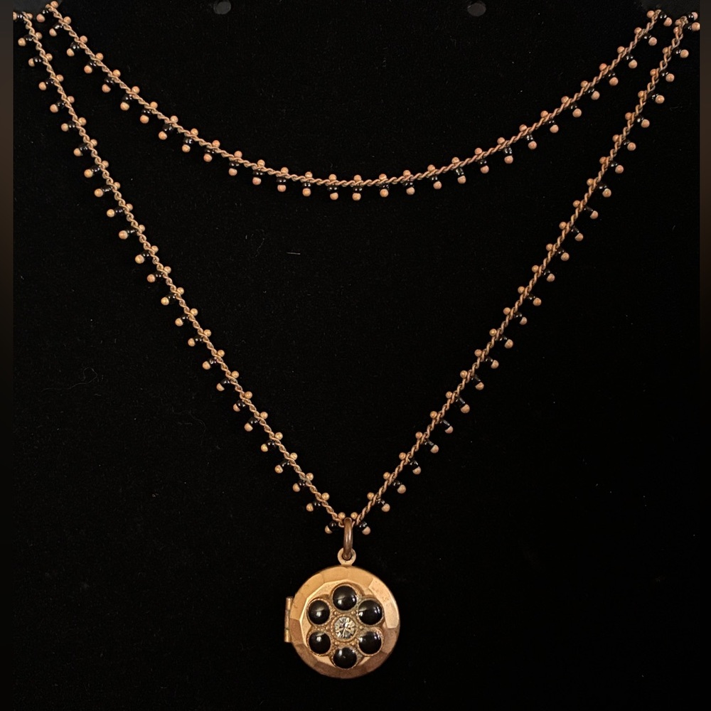 Catherine Popesco Gold-Tone Double Chain Locket with Black and Clear Accents